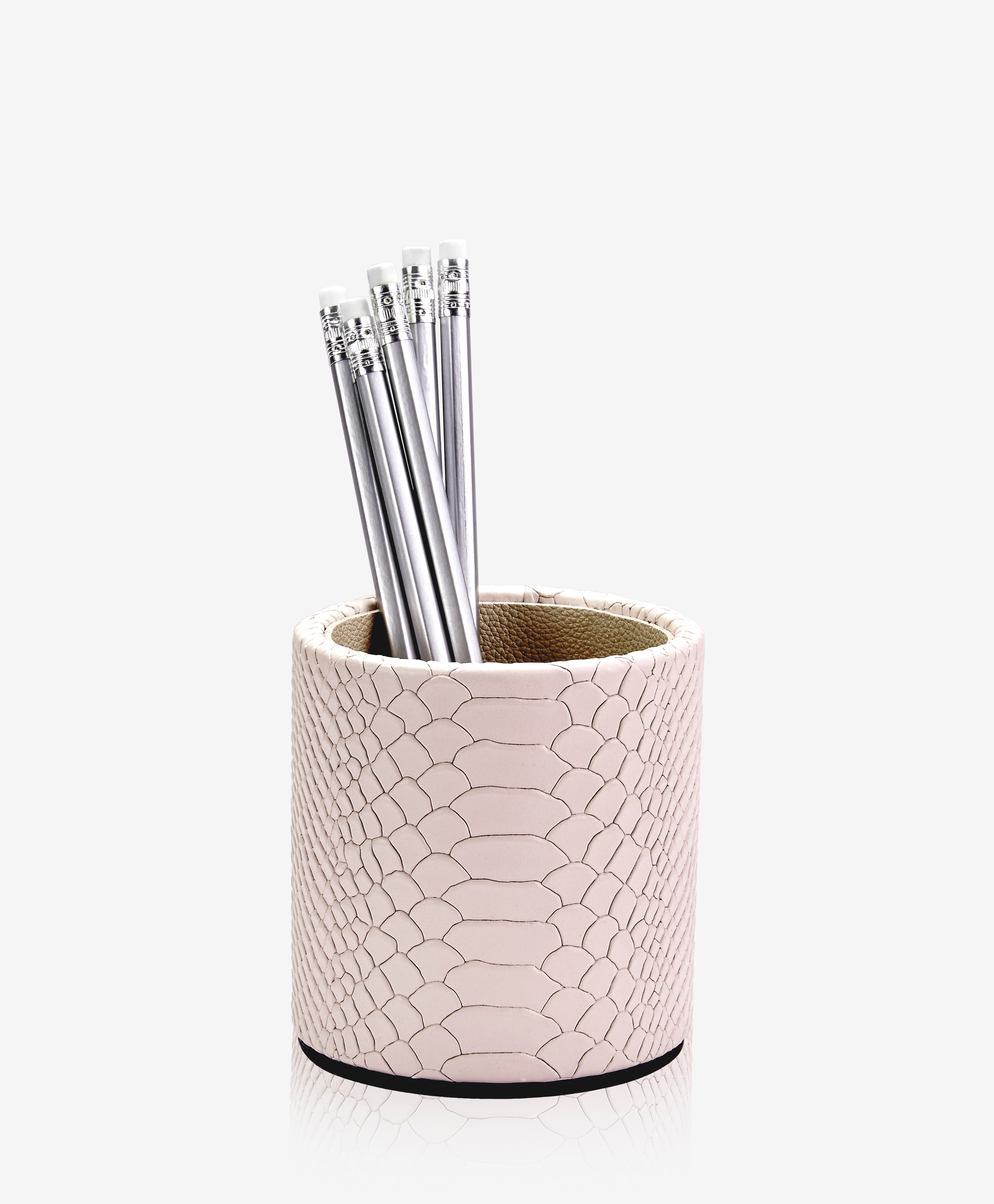 GiGi New York Pencil Cup Petal Pink Embossed Python Leather