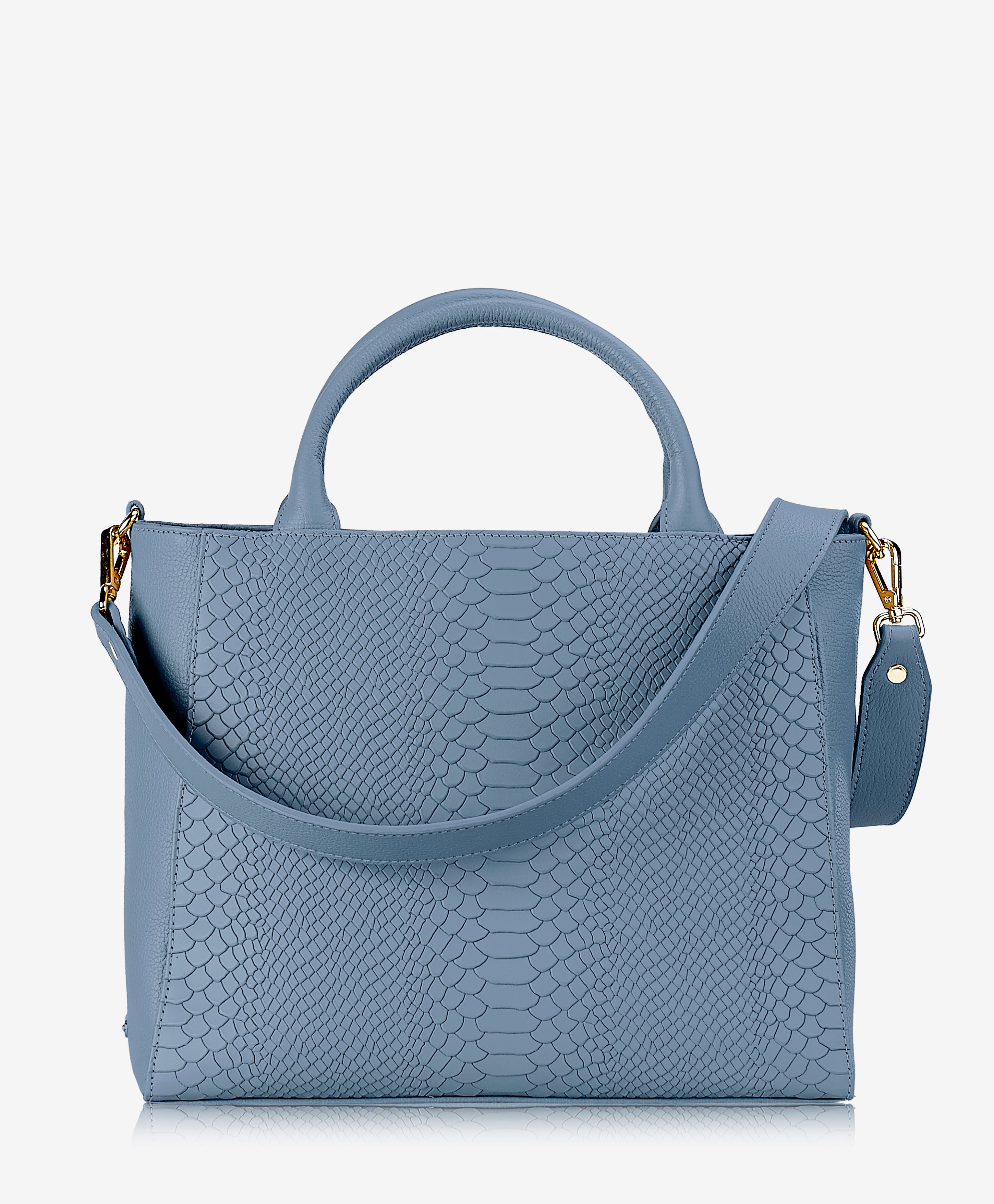 GiGi New York Hudson Satchel Slate Blue Embossed Python Leather