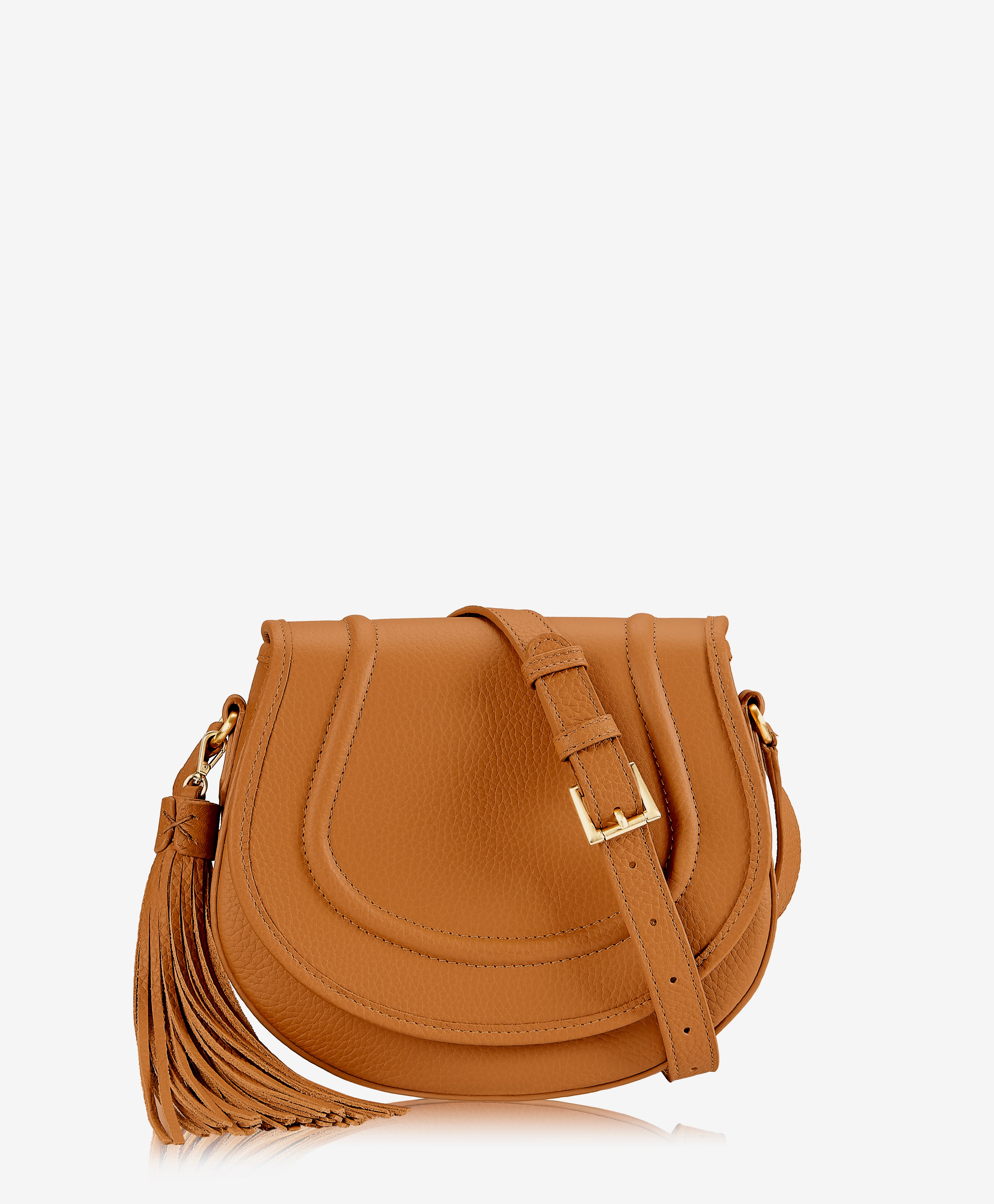 GiGi New York Jenni Saddle Bag Tan Pebble Grain Leather