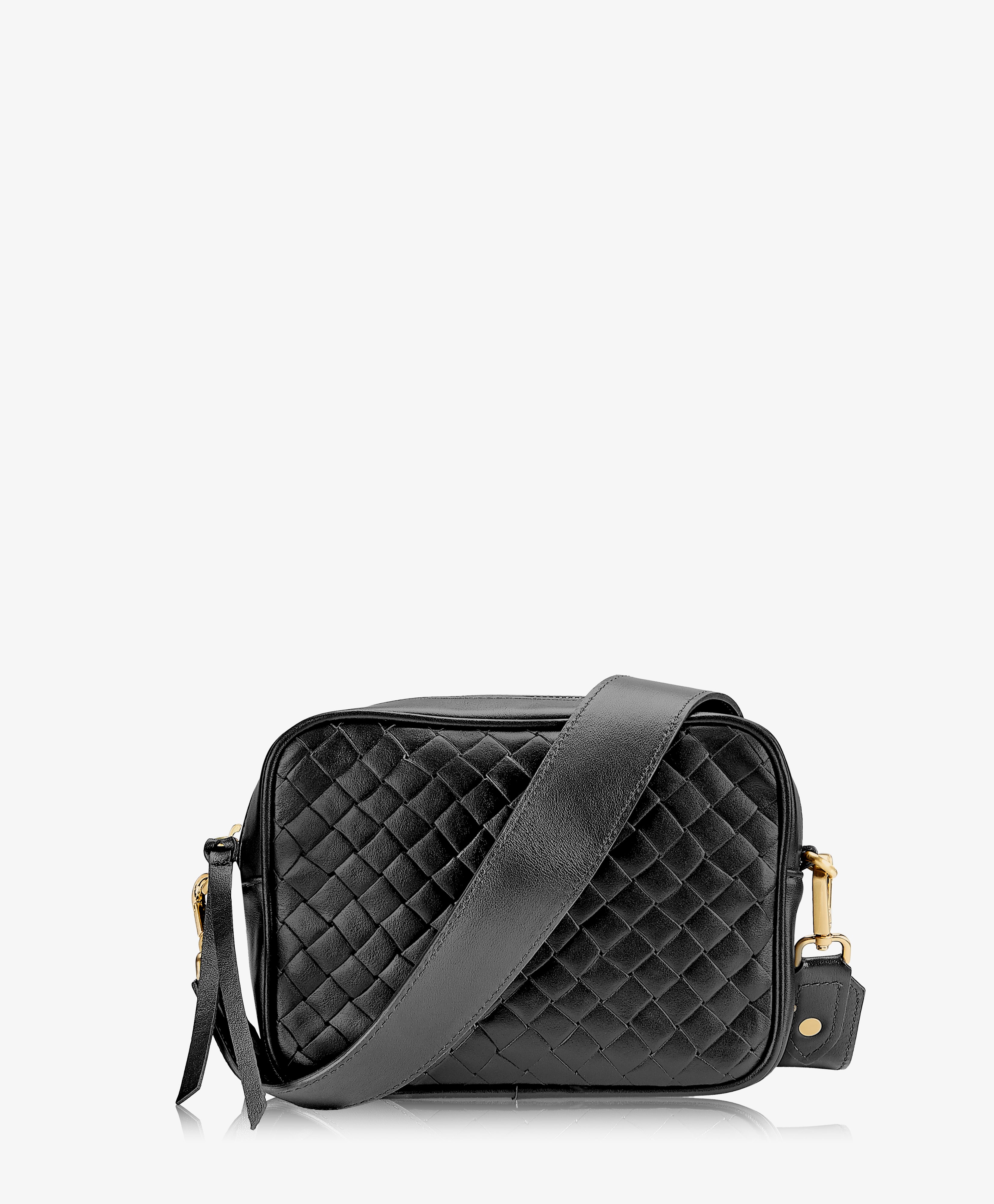 GiGi New York Madison Crossbody Black Embossed Woven Italian Calfskin Leather