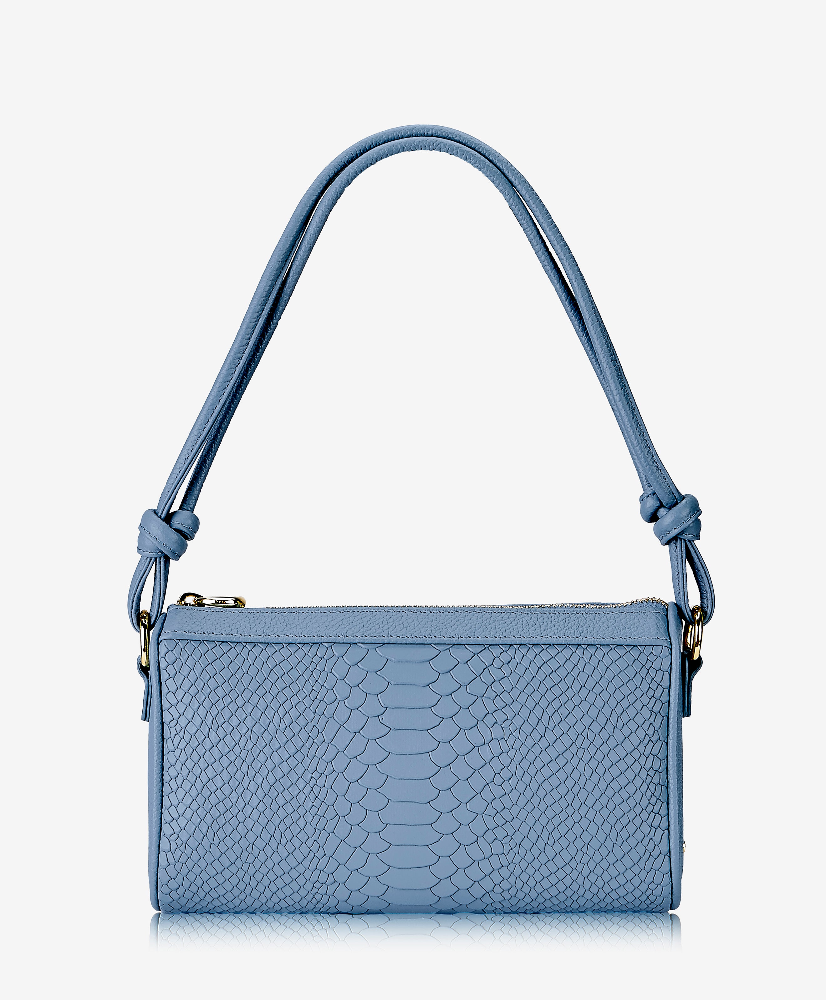 GiGi New York Maggie Shoulder Bag Slate Blue Embossed Python Leather