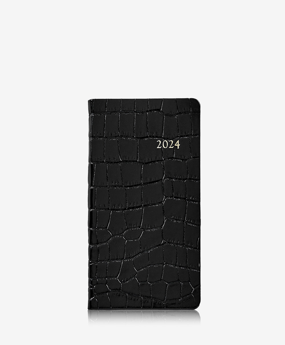 GiGi New York 2024 6 Pocket Datebook Black Embossed Crocodile