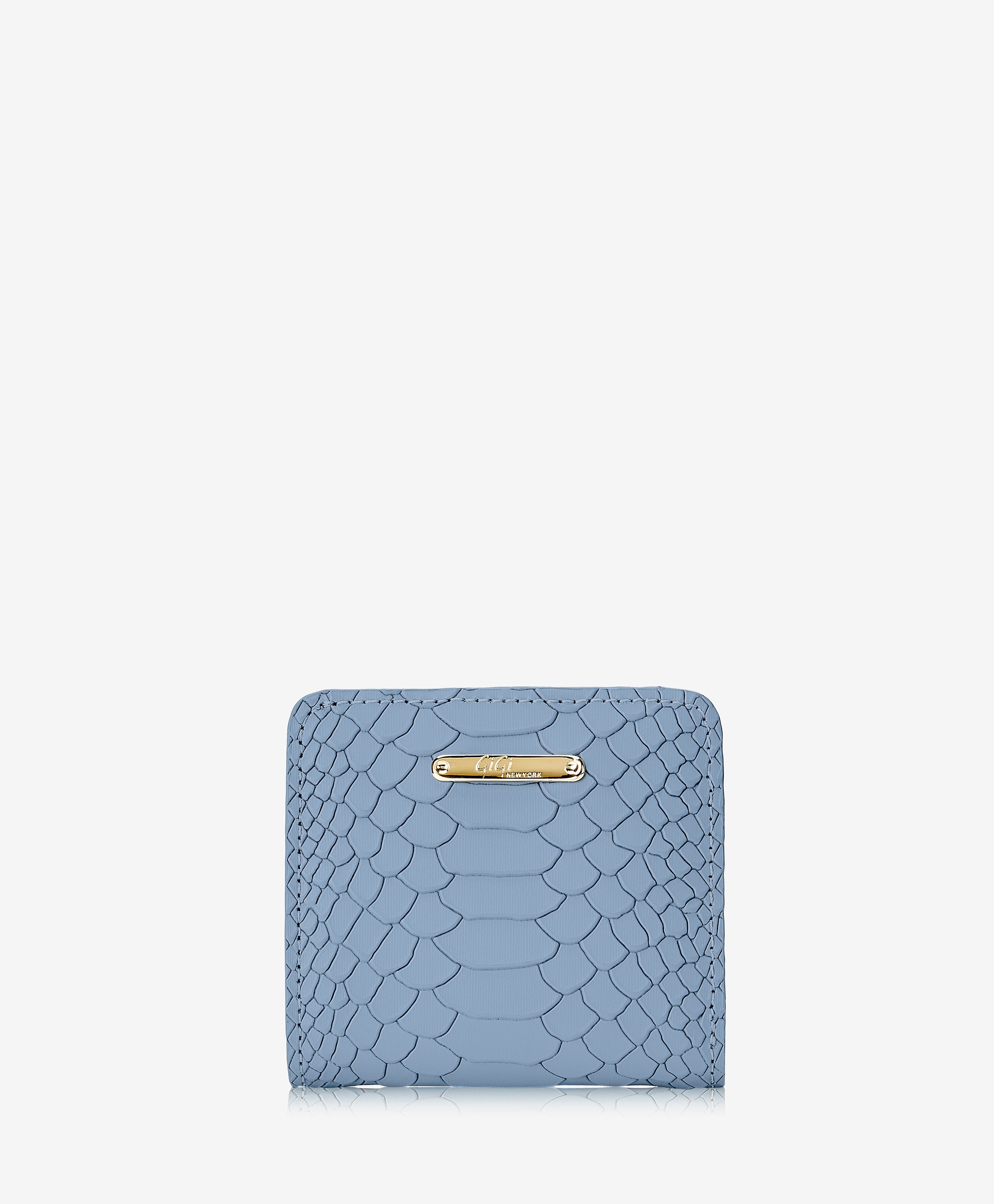 GiGi New York Mini Foldover Wallet Slate Blue Embossed Python Leather