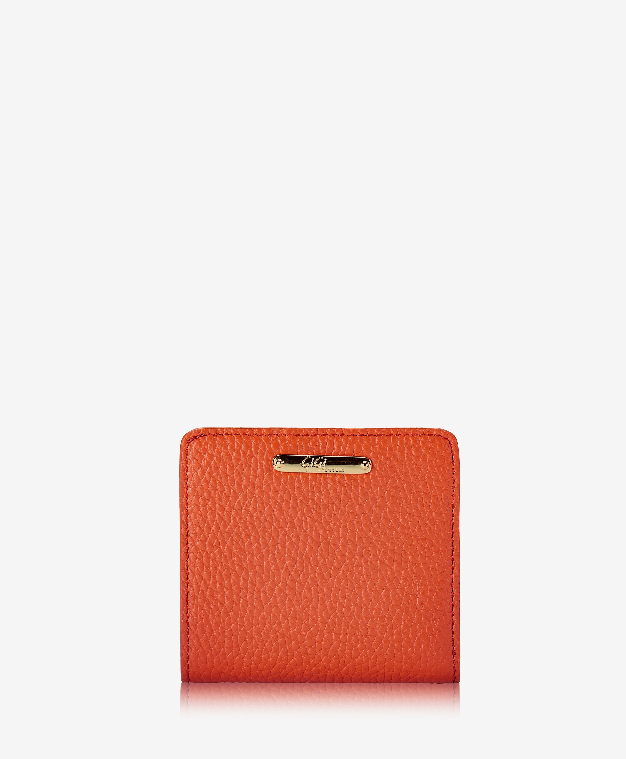 GiGi New York Mini Foldover Wallet Orange Pebble Grain Leather