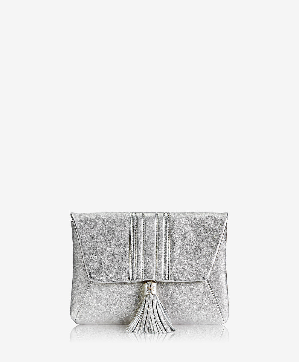 GiGi New York Ava Clutch Platinum Metallic Goatskin