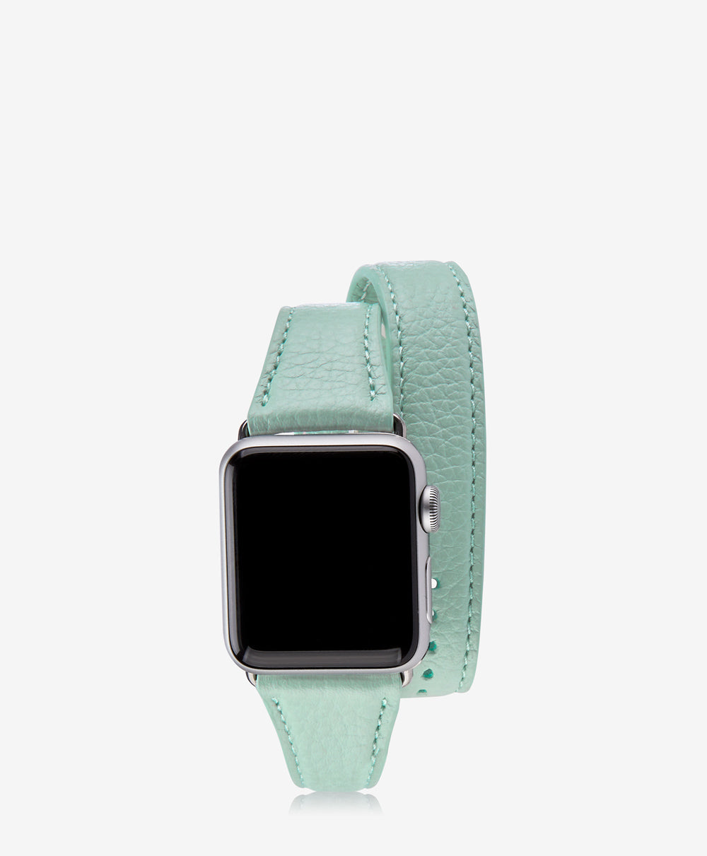 GiGi New York Small Double Wrap Apple Watch Band Azure Pebble Grain Leather