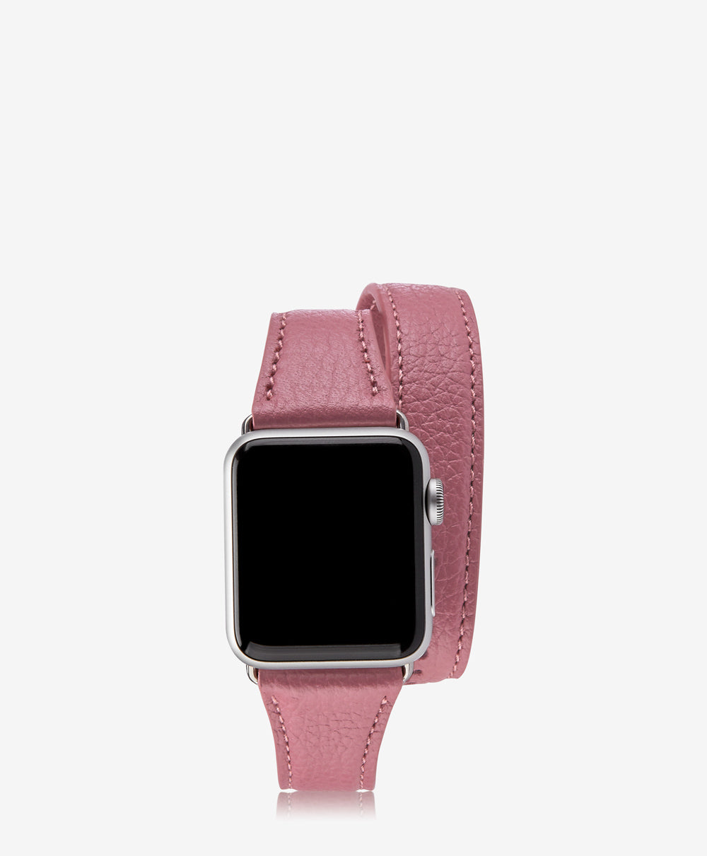 GiGi New York Small Double Wrap Apple Watch Band Rose Pebble Grain Leather