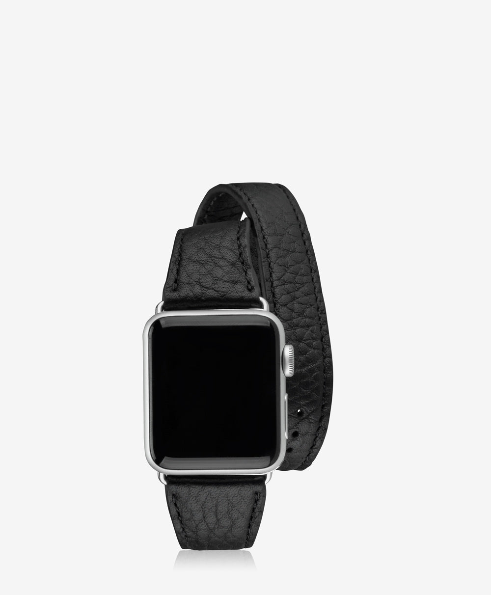 GiGi New York Small Double Wrap Apple Watch Band Black Pebble Grain Leather