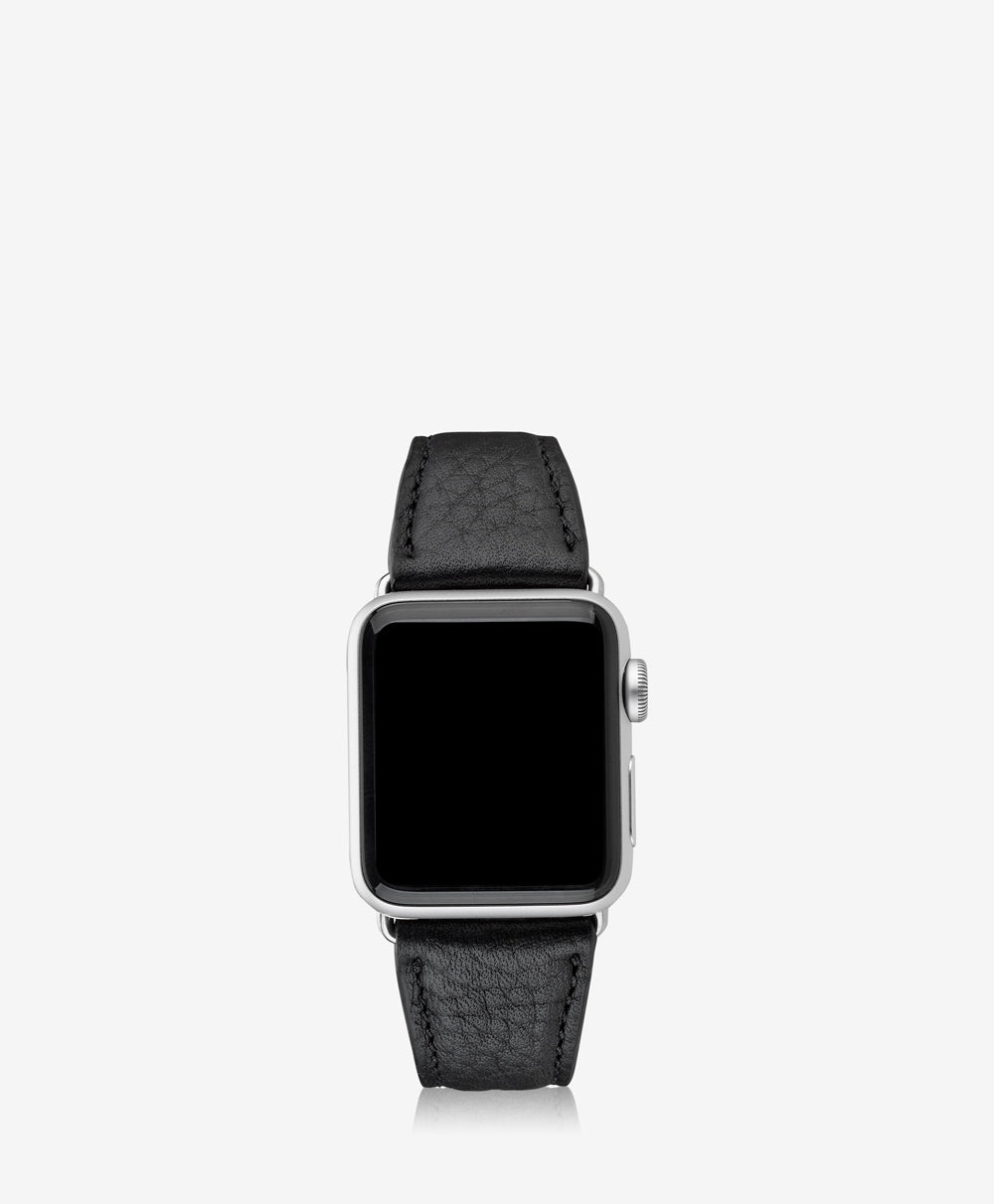GiGi New York Small Apple Watch Band Black Pebble Grain Leather