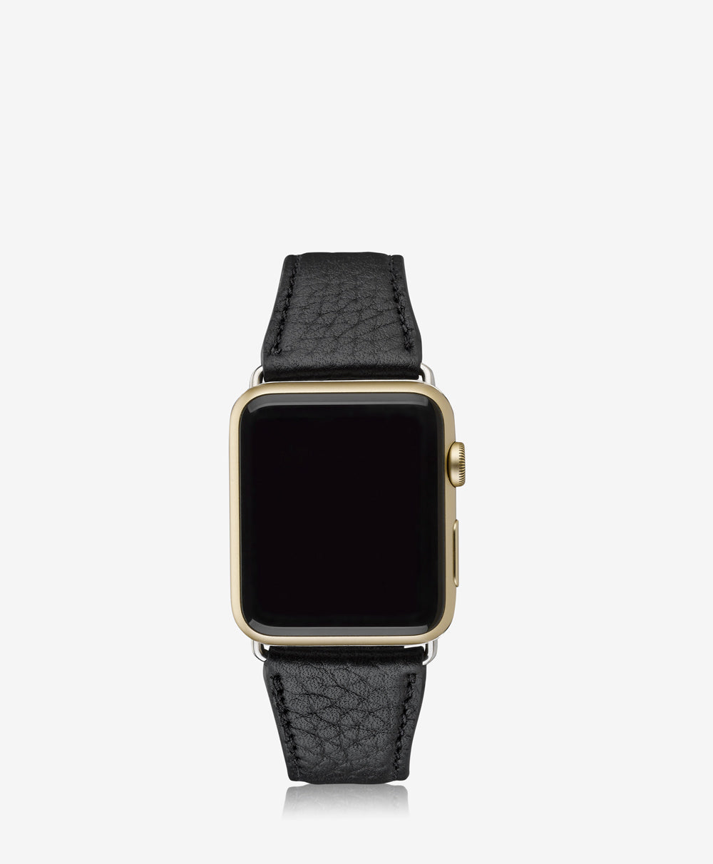GiGi New York Large Apple Watch Band Black Pebble Grain Leather