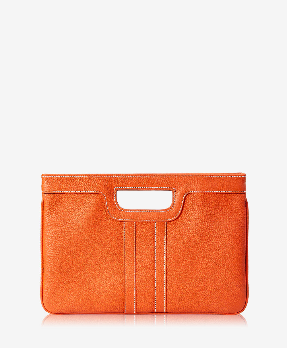 GiGi New York Camilla Clutch Orange Pebble Grain Leather