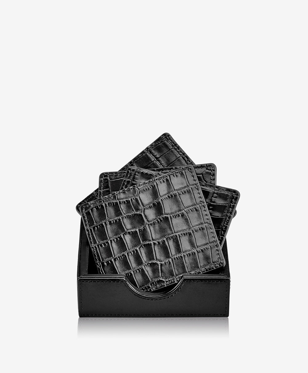 GiGi New York 4 Square Coasters Black Crocodile Embossed