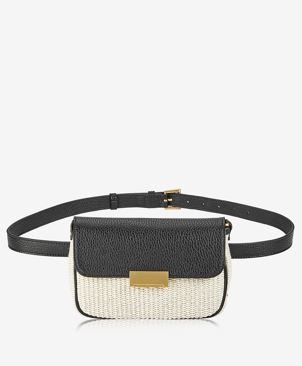 GiGi New York Carrie Crossbody Belt Bag Natural Raffia With Black Trim