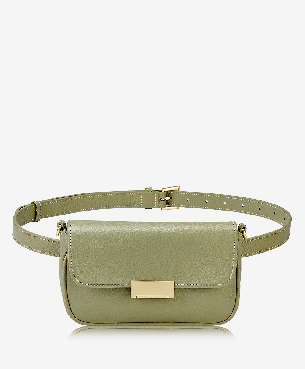 GiGi New York Carrie Crossbody Belt Bag Sage Pebble Grain Leather