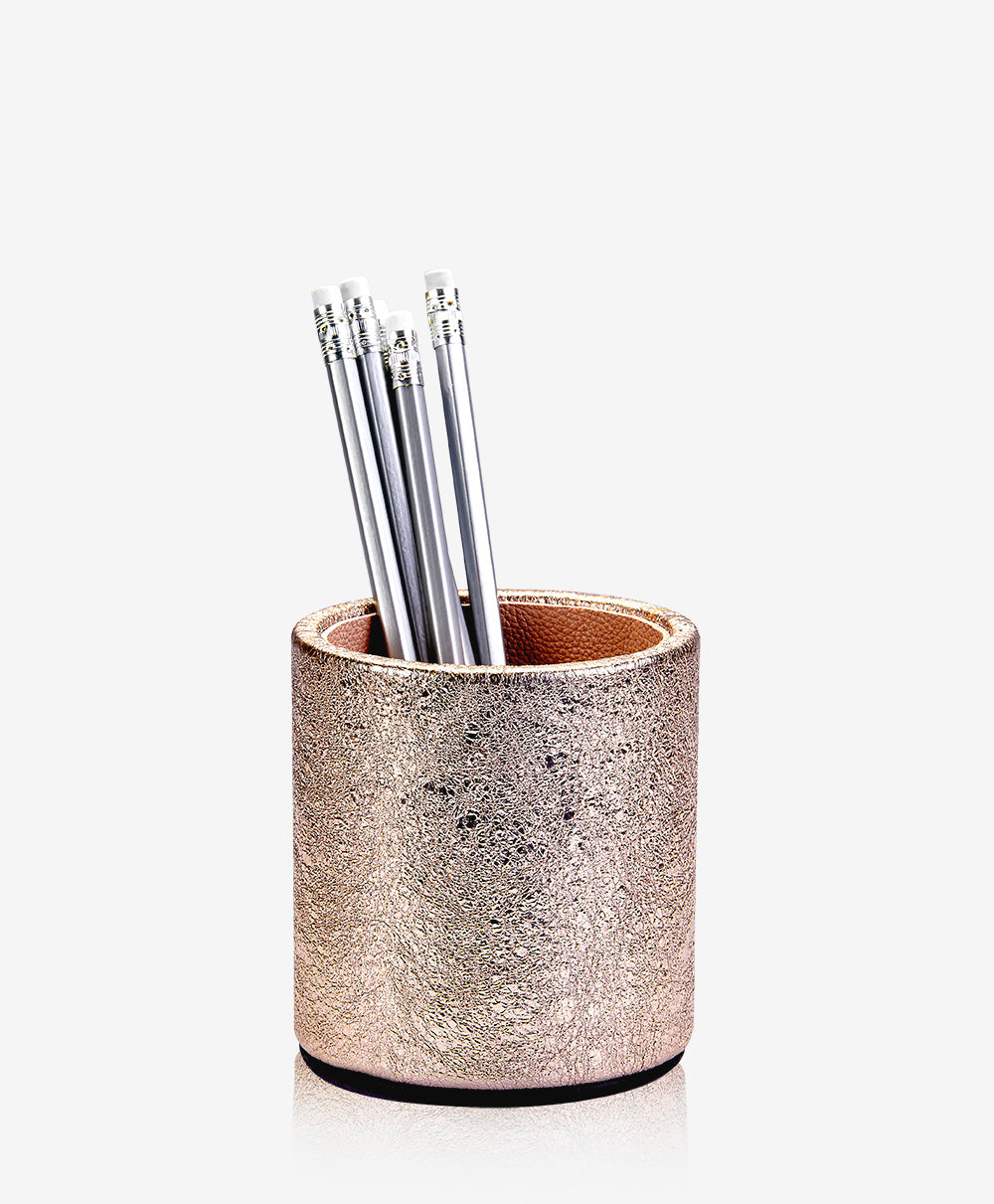 GiGi New York Pencil Cup Rose Gold Crackle Metallic