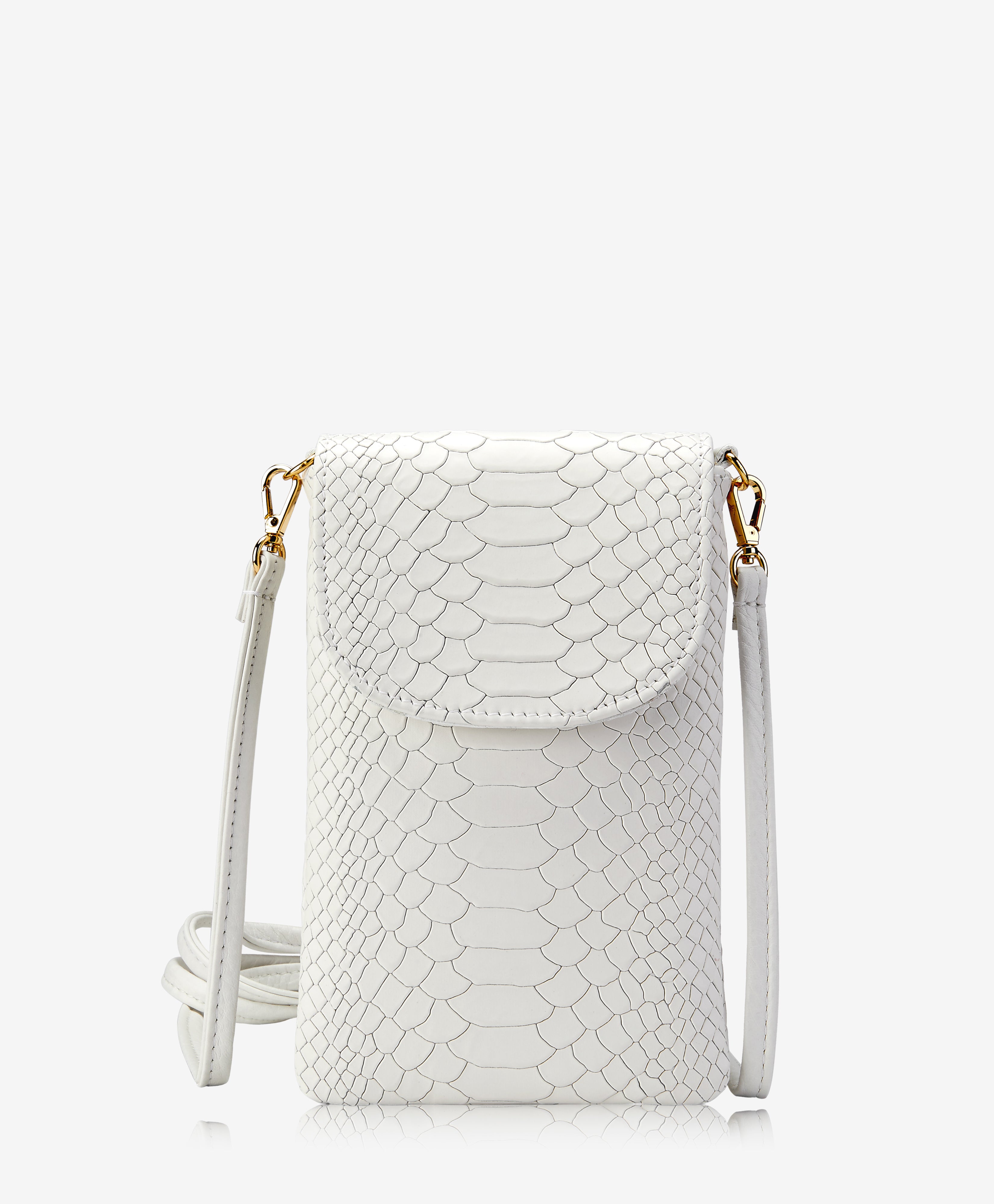 GiGi New York Emmie Phone Crossbody White Embossed Python Leather