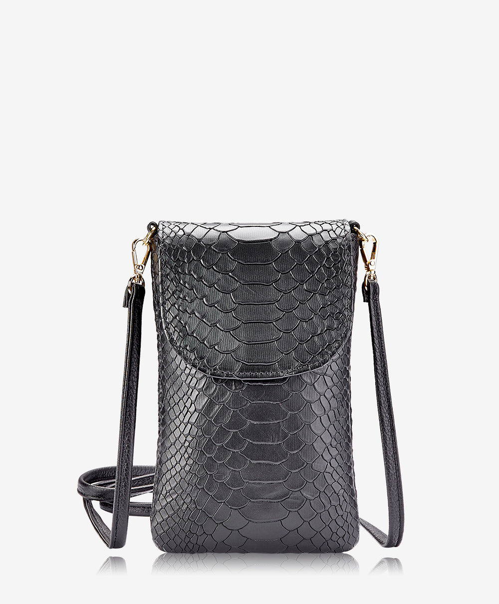 GiGi New York Emmie Phone Crossbody Black Embossed Python Leather