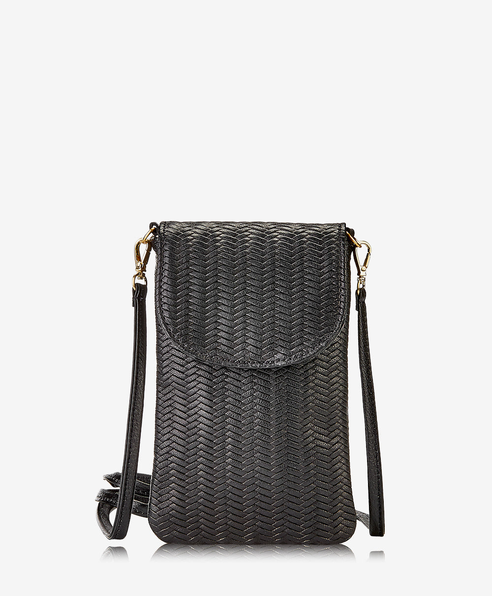 GiGi New York Emmie Phone Crossbody Black Embossed Woven