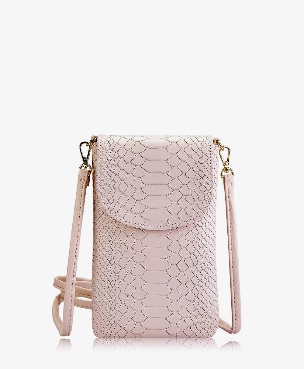 GiGi New York Emmie Phone Crossbody Nude Embossed Python Leather