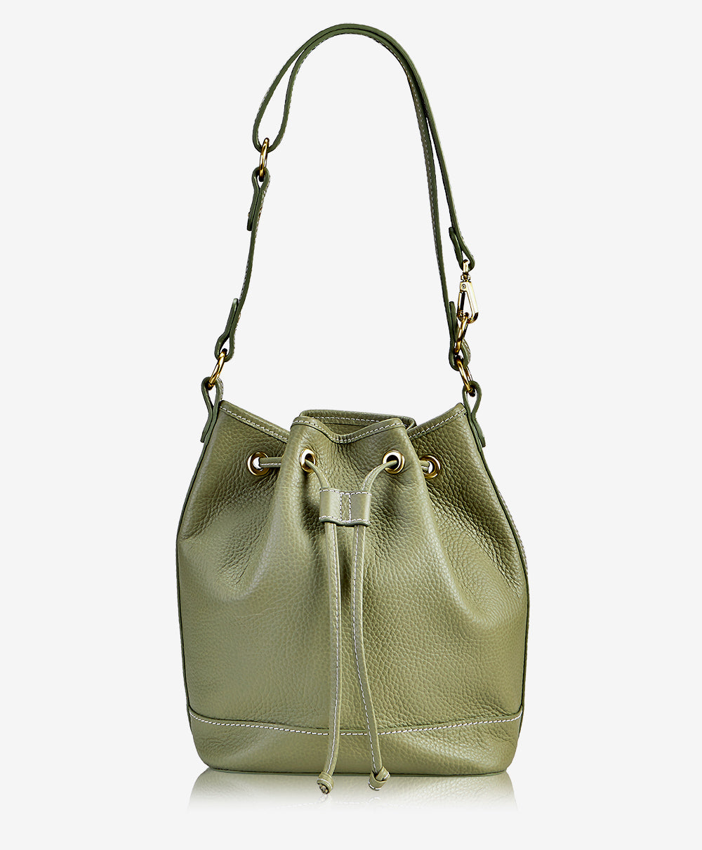 GiGi New York Cassie Bucket Bag Sage Pebble Grain Leather