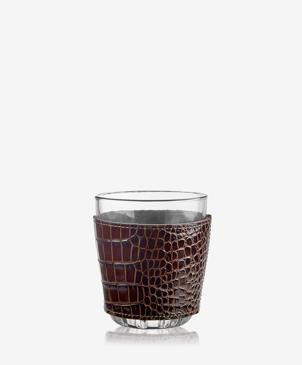 GiGi New York  Wrapped Glass Sets Brown Crocodile Embossed