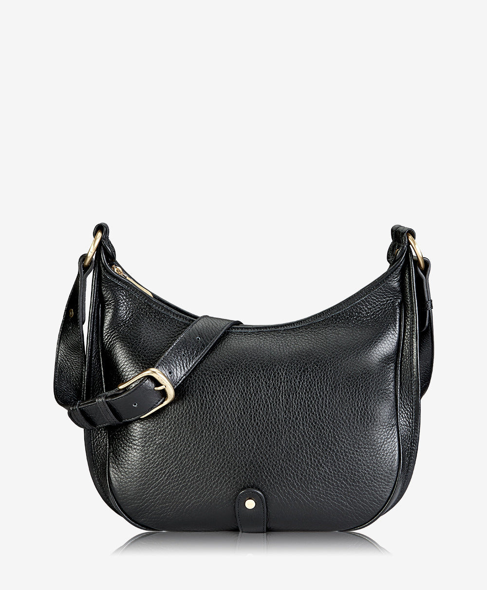 GiGi New York Lauren Saddle Bag Black Pebble Grain Leather