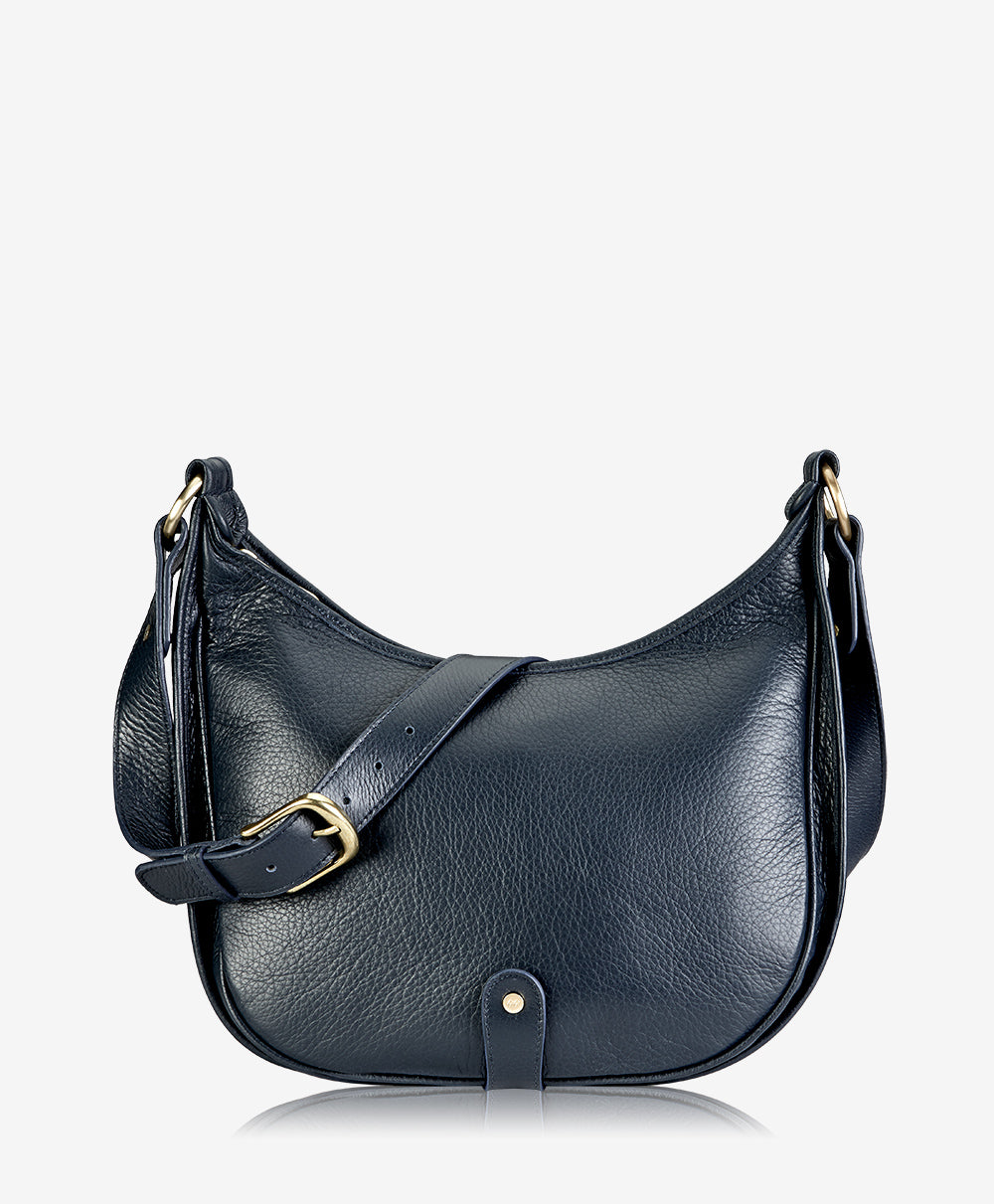 GiGi New York Lauren Saddle Bag Navy Pebble Grain Leather