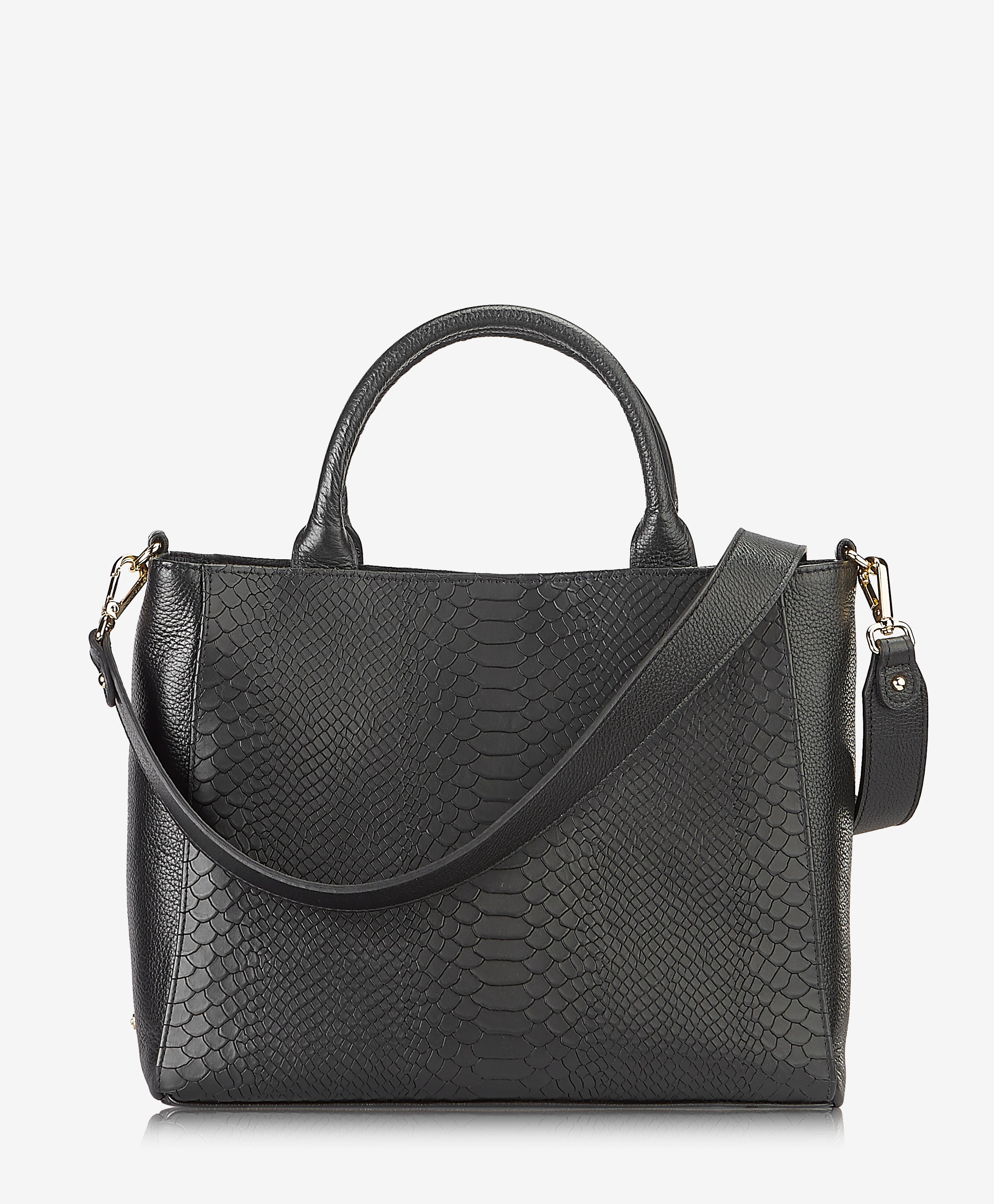 GiGi New York Hudson Satchel Black Embossed Python Leather