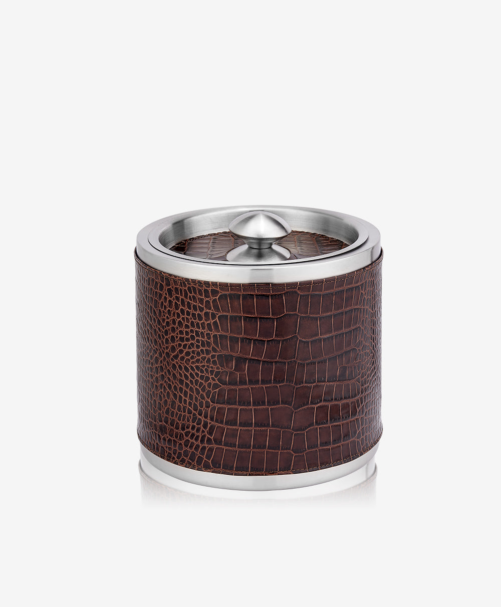 GiGi New York  Ice Bucket With Tongs Brown Crocodile Embossed