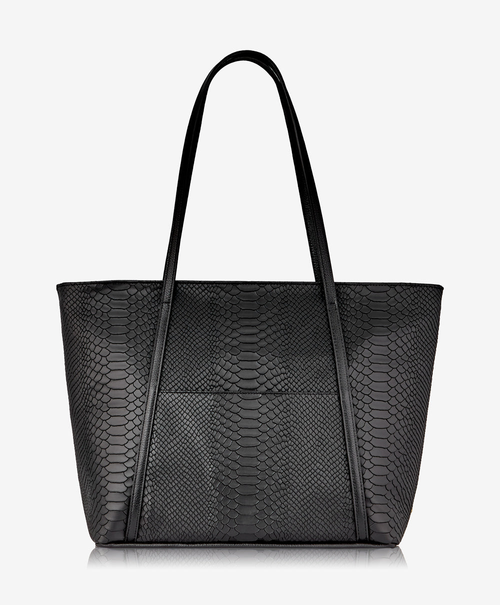 GiGi New York Jessica Zipper Tote Black Embossed Python Leather