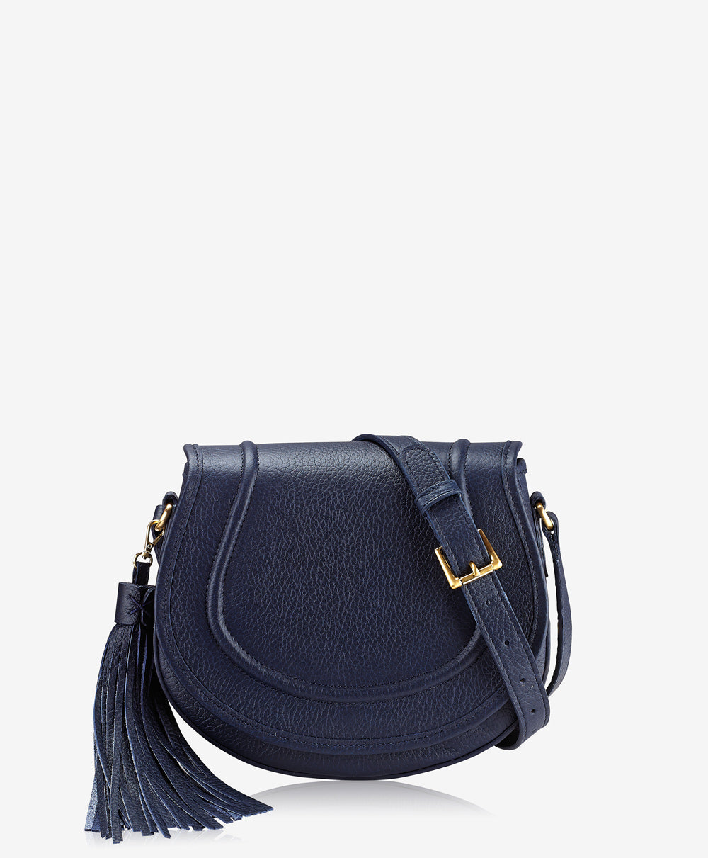 GiGi New York Jenni Saddle Bag Navy Pebble Grain Leather