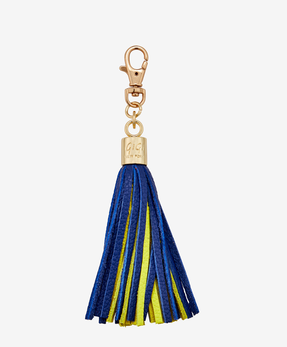 Leather | Chain Tassel Gold Key and Navy Leather