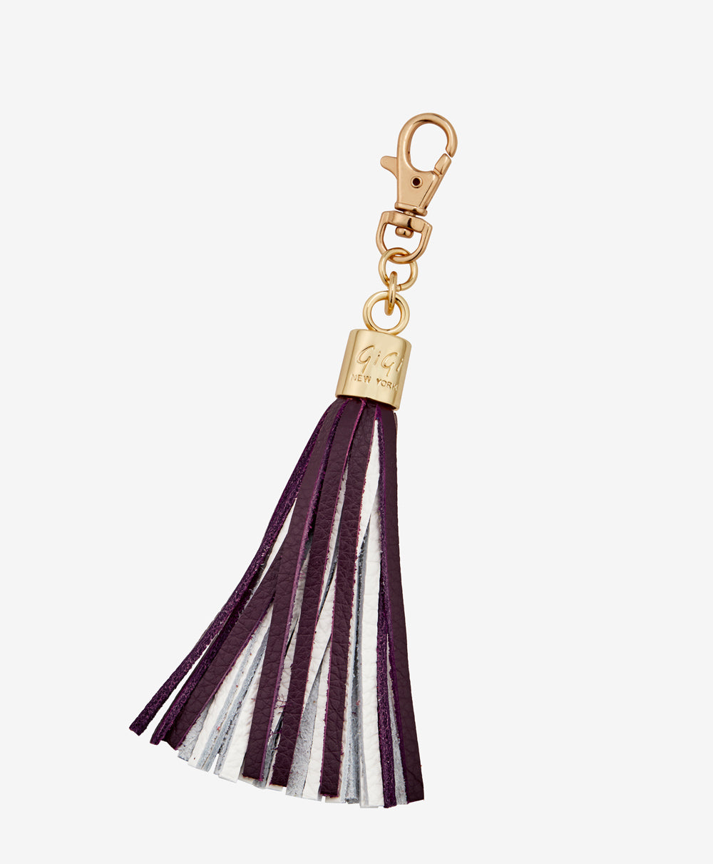 Leather Key Leather | and Navy Gold Tassel Chain