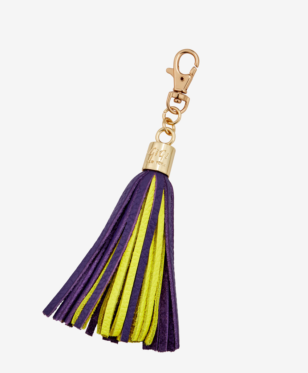 Leather Tassel Key Chain | Navy and Gold Leather