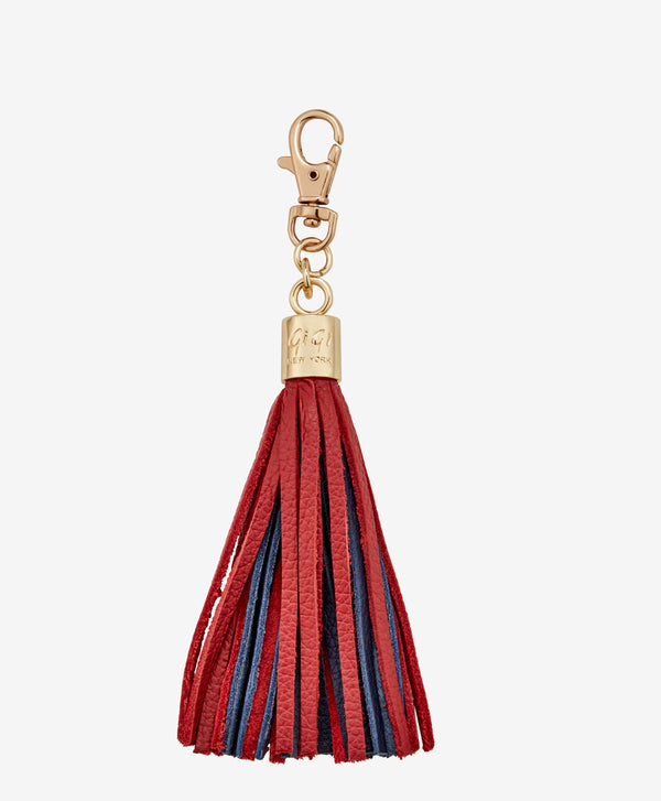 Leather Tassel Bag Charm  Navy and Orange Leather – GiGi New York