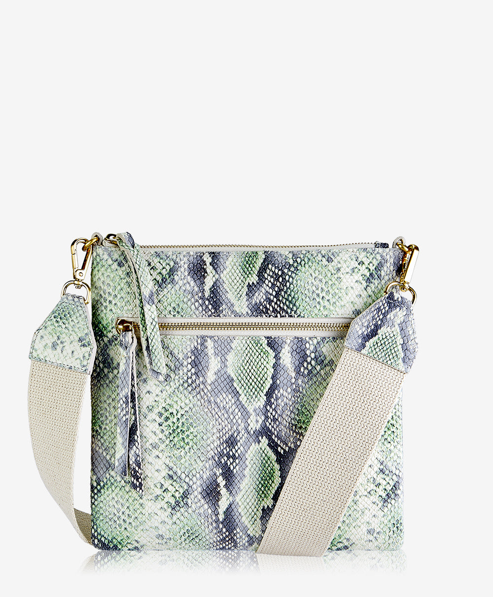 GiGi New York Kit Messenger Bag Green Washed Embossed Python Leather