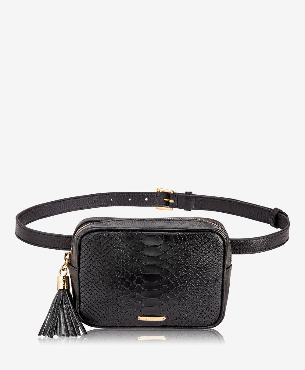 GiGi New York Kylie Belt Bag Black Embossed Python Leather