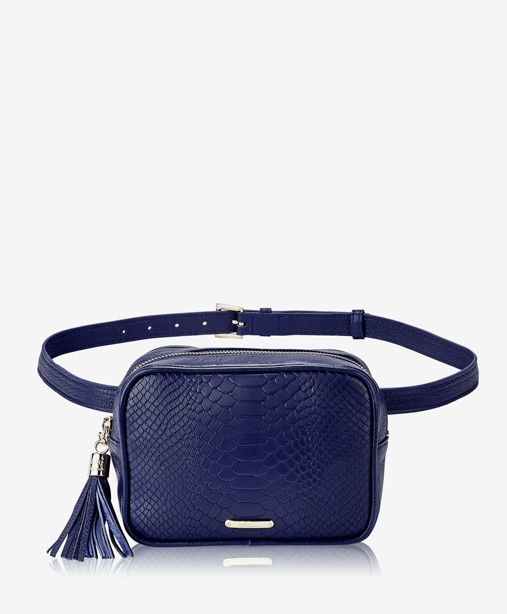 Royal Blue Python Leather Camera Cross Body Bag