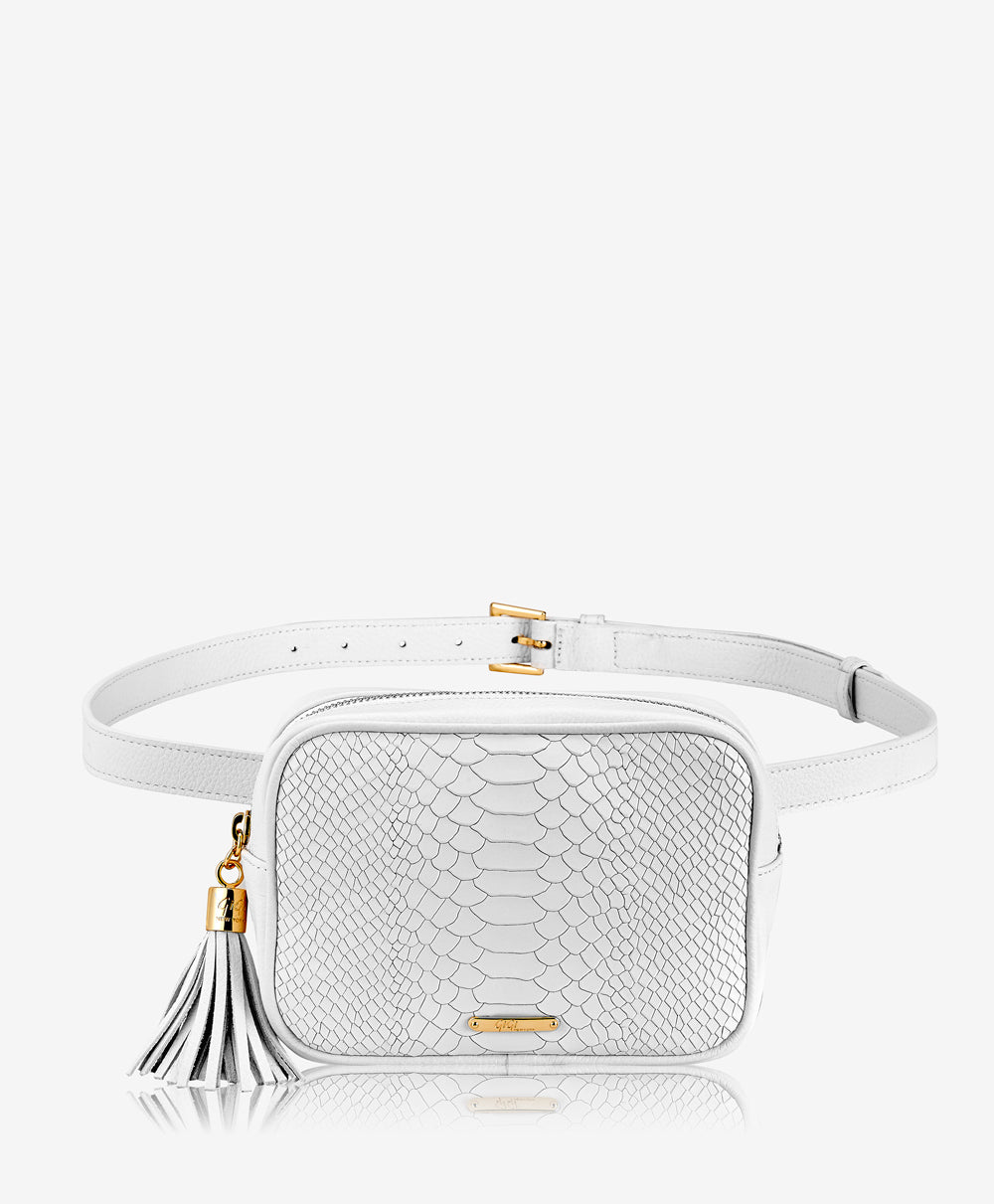 GiGi New York Kylie Belt Bag White Embossed Python Leather