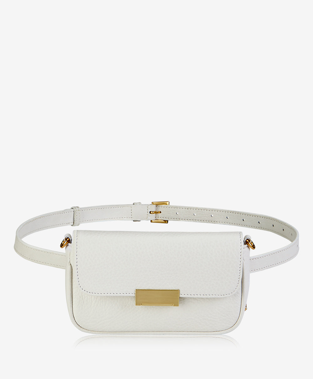 GiGi New York Carrie Crossbody Belt Bag White Pebble Grain Leather