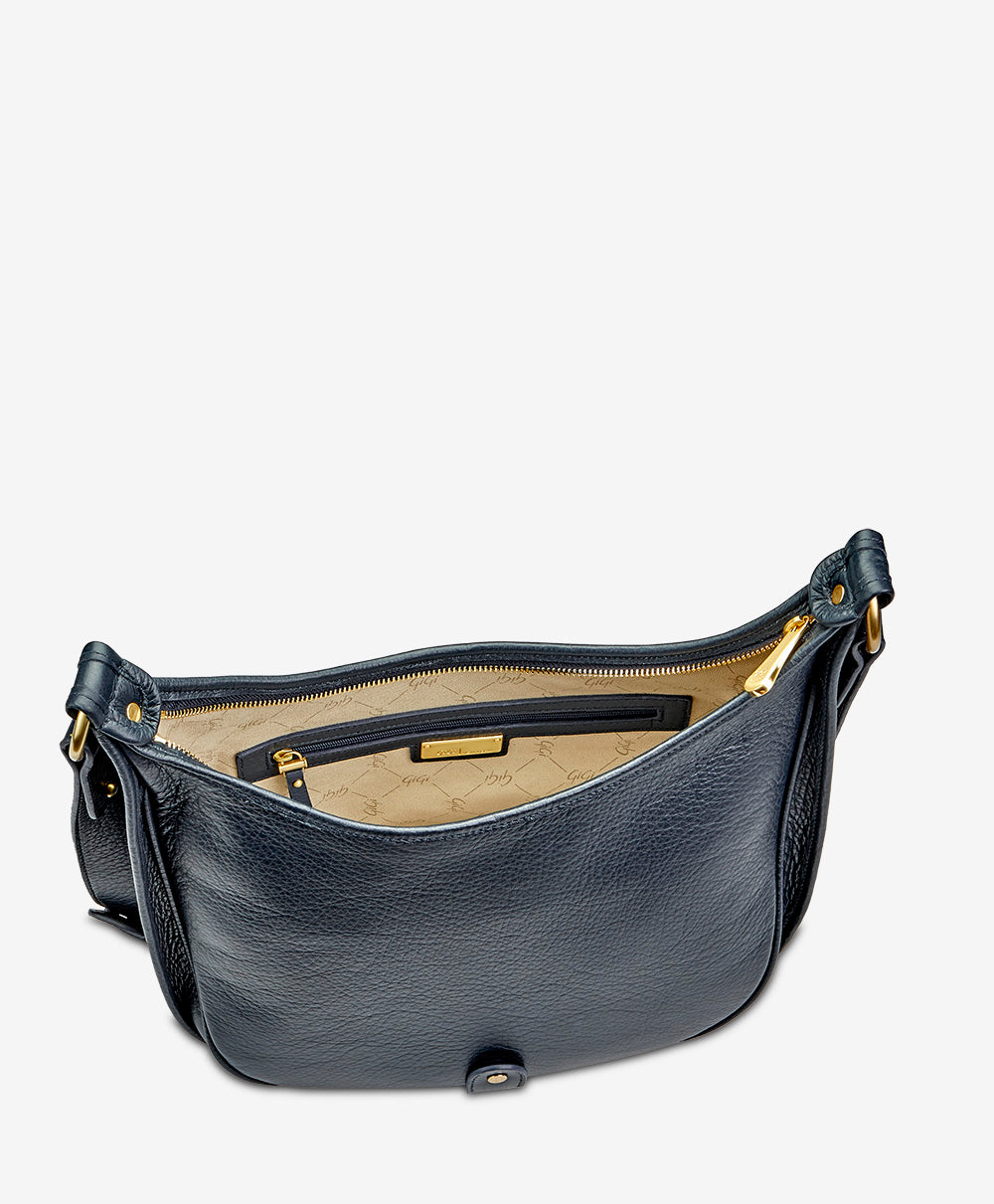 Gigi NY Lauren Saddle Bag in Pebble Leather Navy