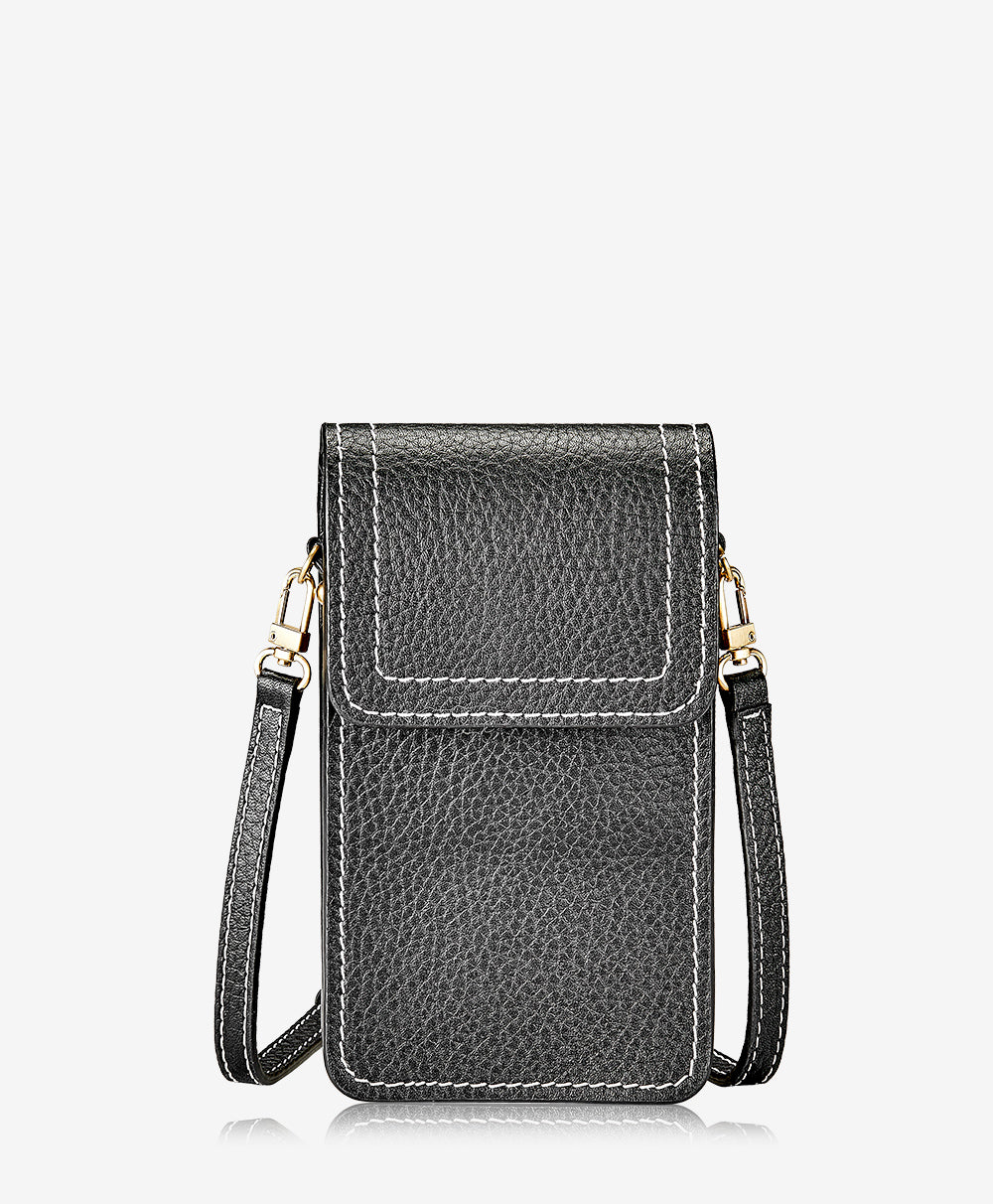 GiGi New York Liv Phone Crossbody Black Pebble Grain Leather