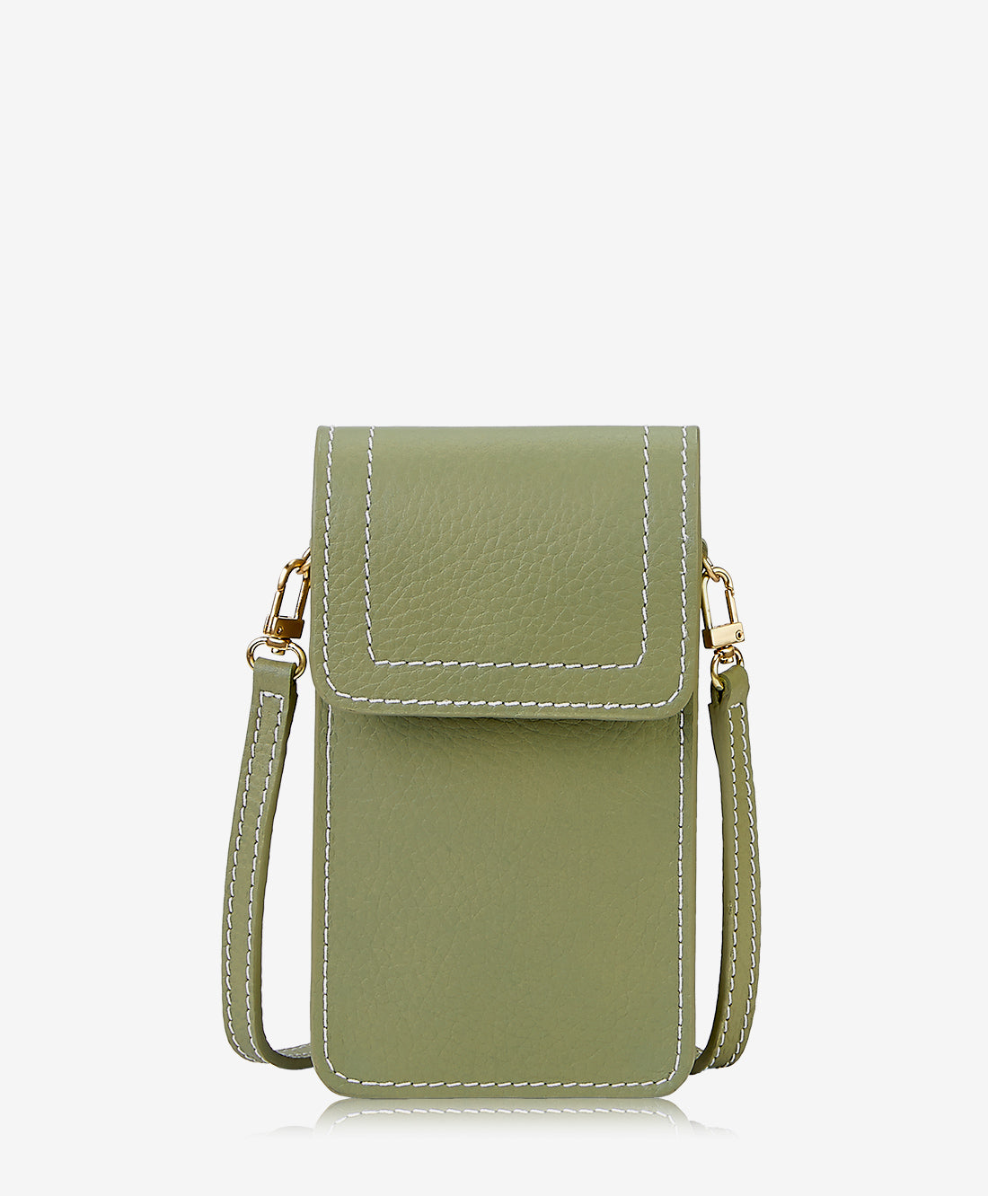 GiGi New York Liv Phone Crossbody Sage Pebble Grain Leather