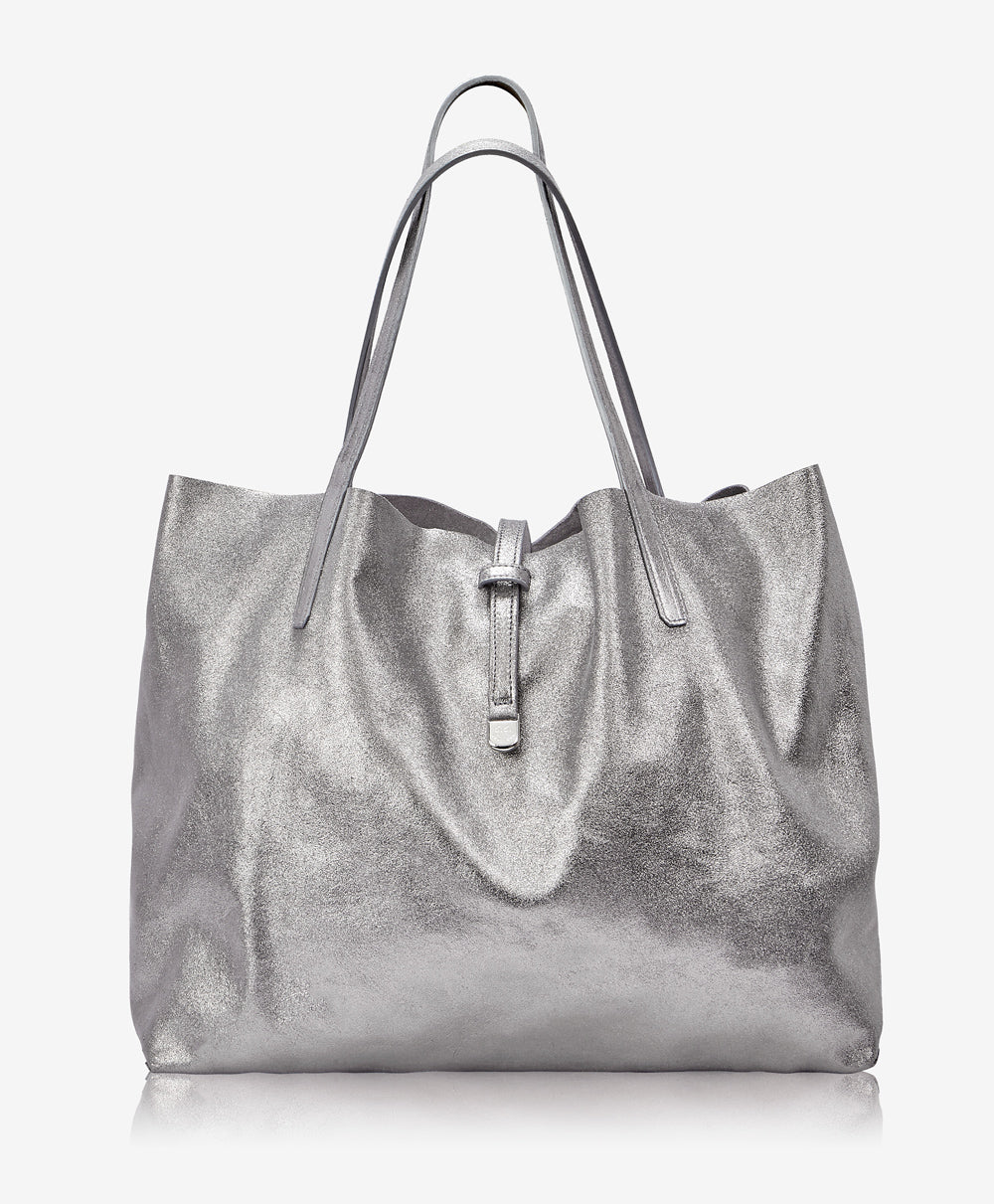 GiGi New York Reversible Luna Tote Gunmetal Metallic/Grey Suede