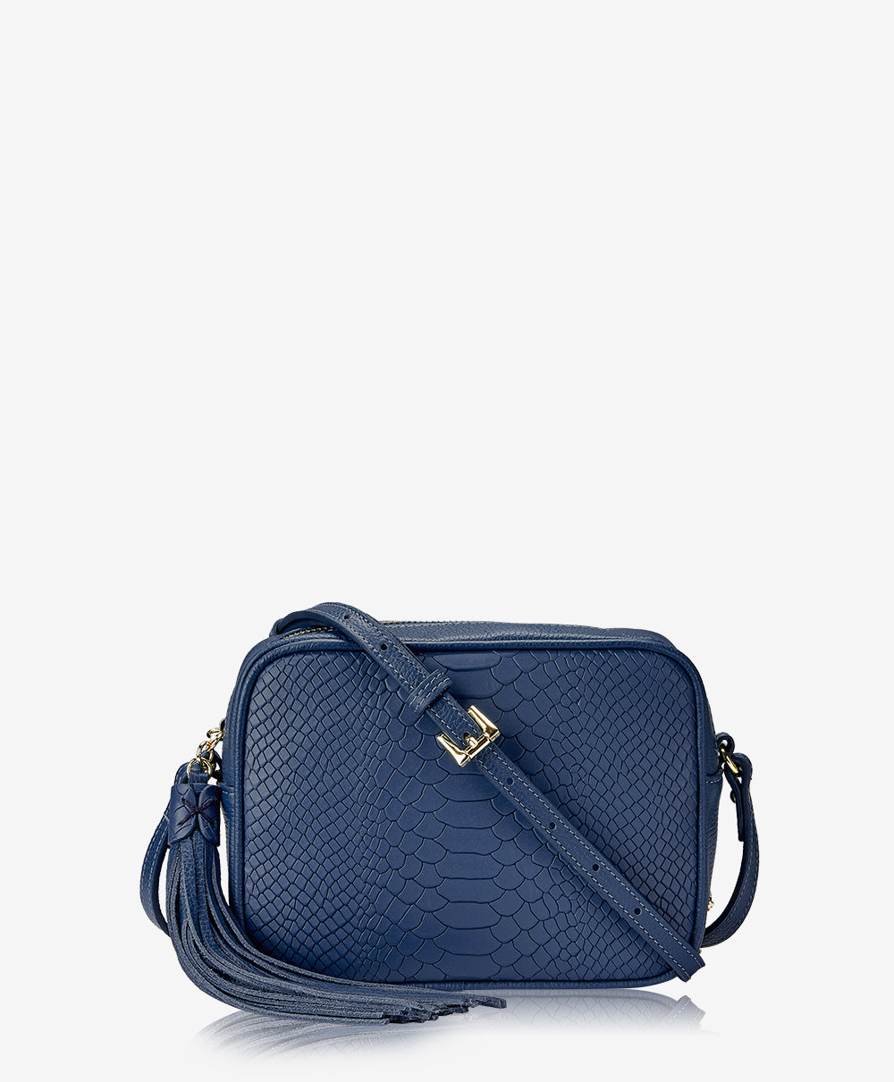 GiGi New York Madison Crossbody Navy Embossed Python Leather