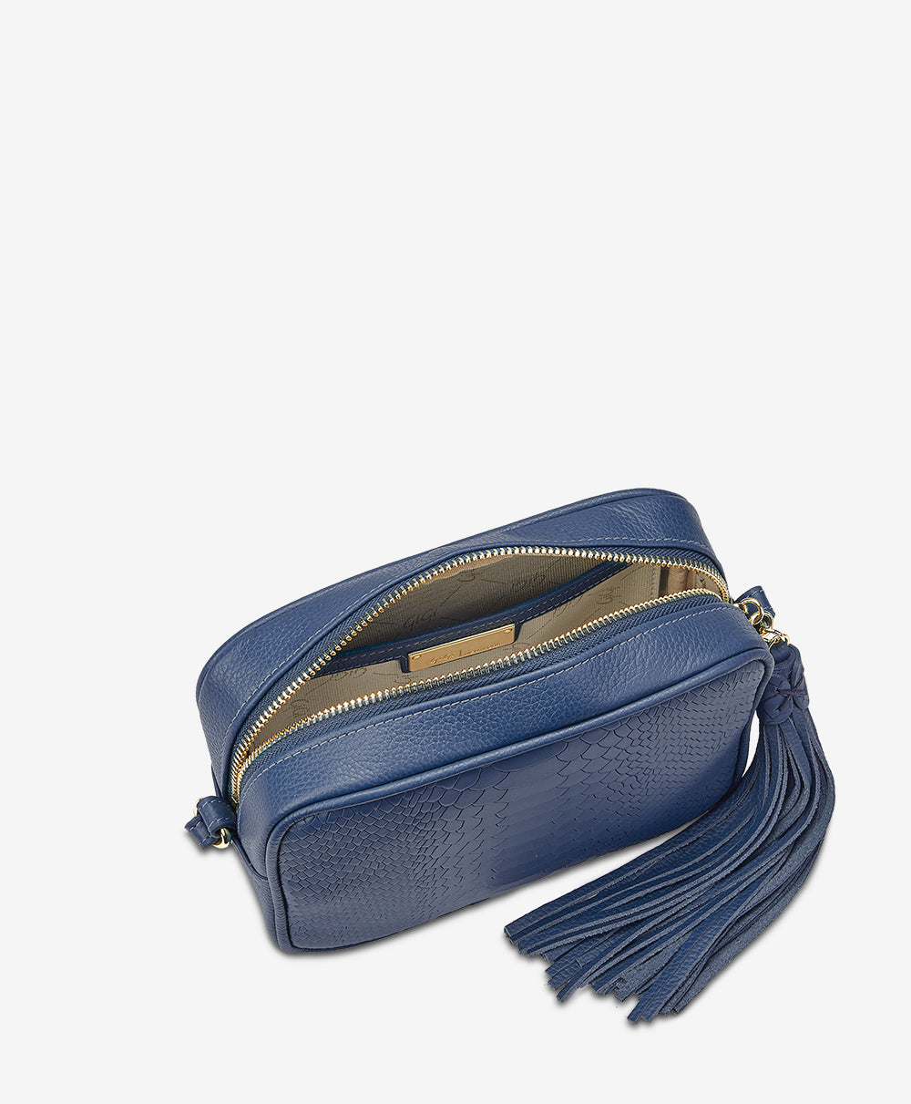 Gigi New York Sutton Wide Strap Crossbody Navy Pebble Grain Leather