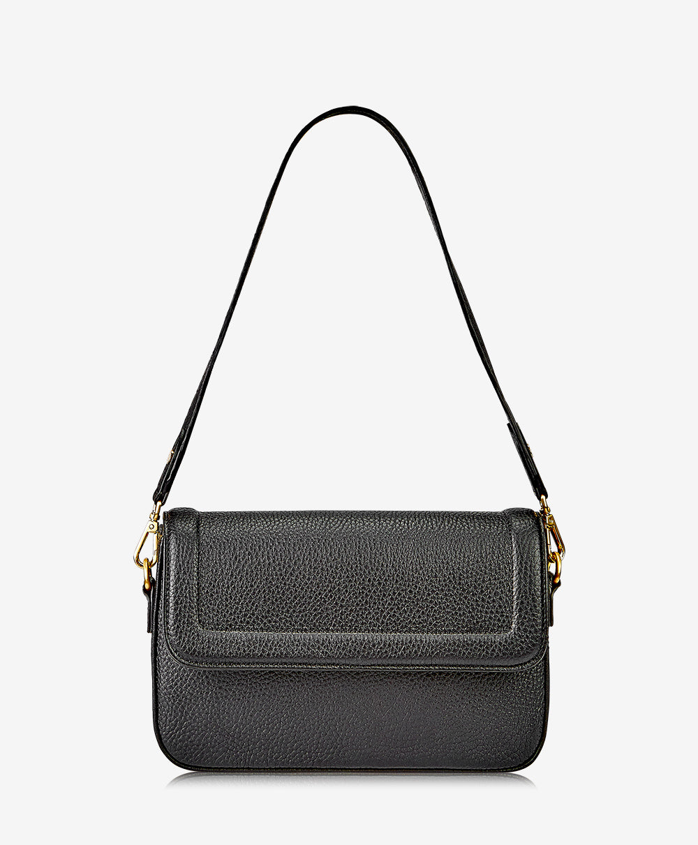 GiGi New York Margot Shoulder Bag Black Pebble Grain Leather