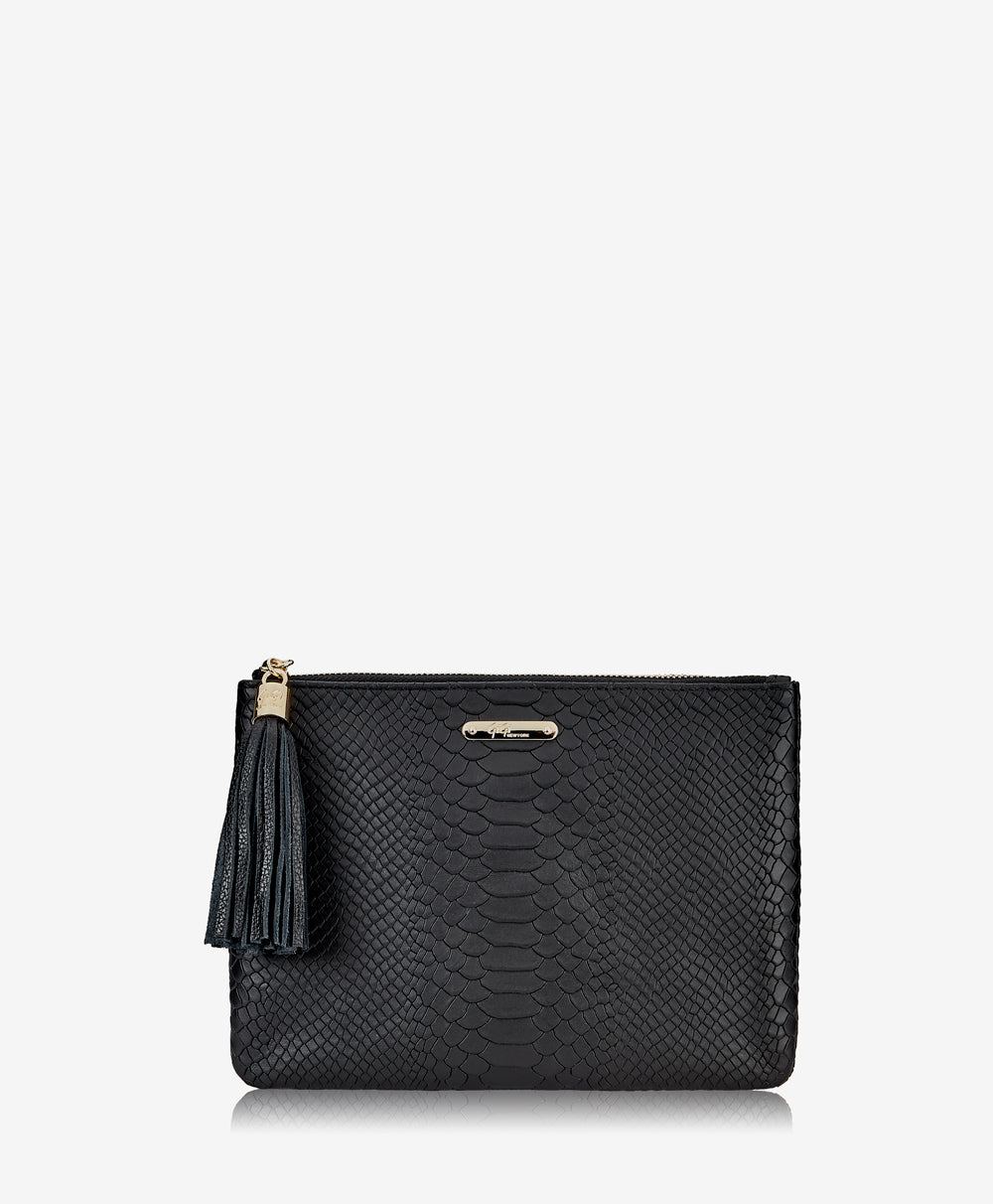 GiGi New York All In One Clutch Bag Black Embossed Python Leather