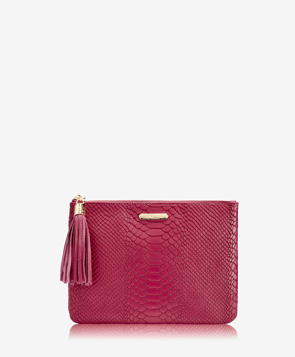 GiGi New York All In One Clutch Bag Cranberry Embossed Python Leather