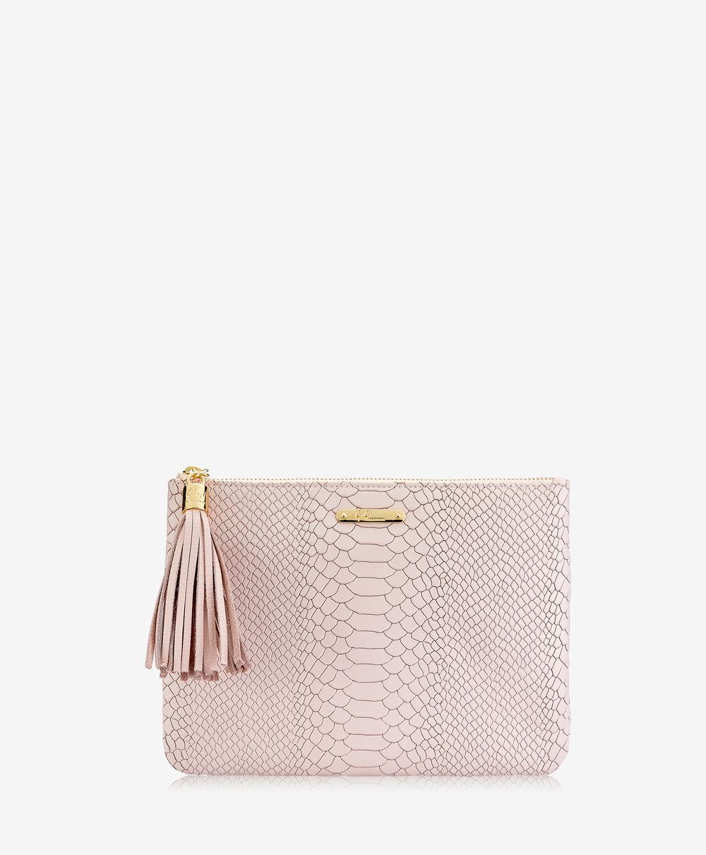 GiGi New York All In One Clutch Bag Nude Embossed Python Leather